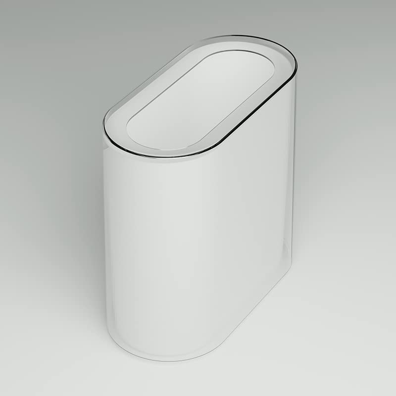 IEEK 12 Liter Rectangular Plastic Trash Can with Press Top Lid,White Modern Wastebasket Thin Trash Cans,3.2 Gallon Garbage Container Bin for Bathroom,Bedroom,Kitchen,Office and Powder Room