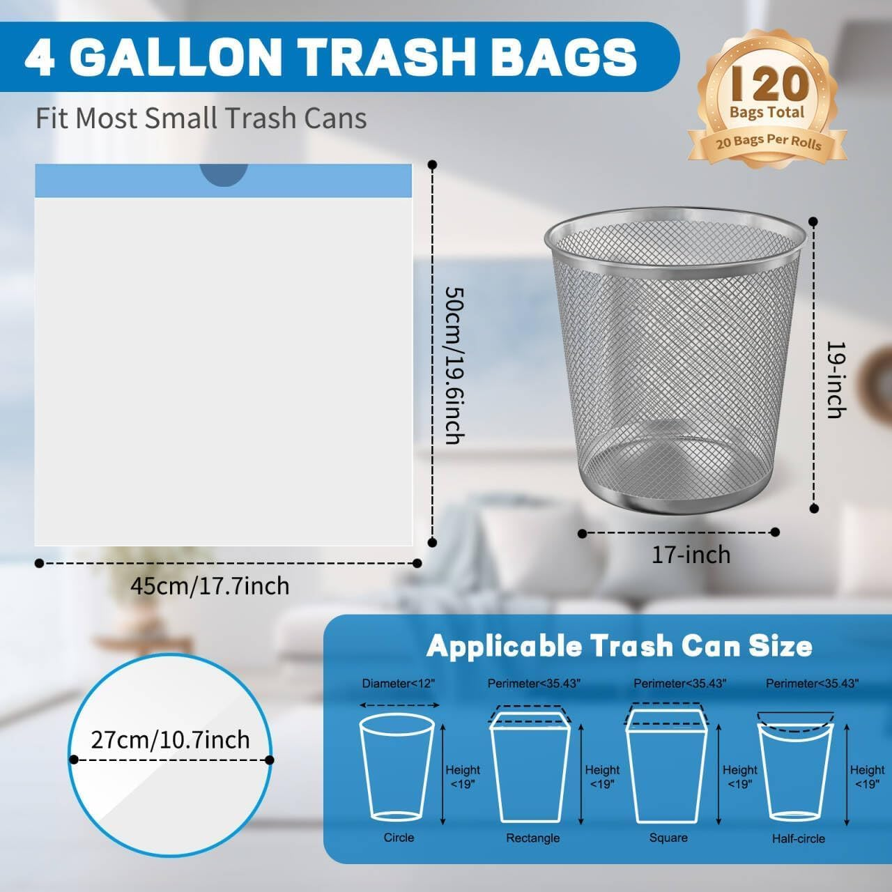 Bin Bags 5-Pack Small Trash Bags (75Count) 4 Gallon Drawstring Garbage Bags - Tear-Free, Unscented & Leak-Proof Waste Bin Liners for Bathroom, Office, Bedroom & Kitchen image number 5
