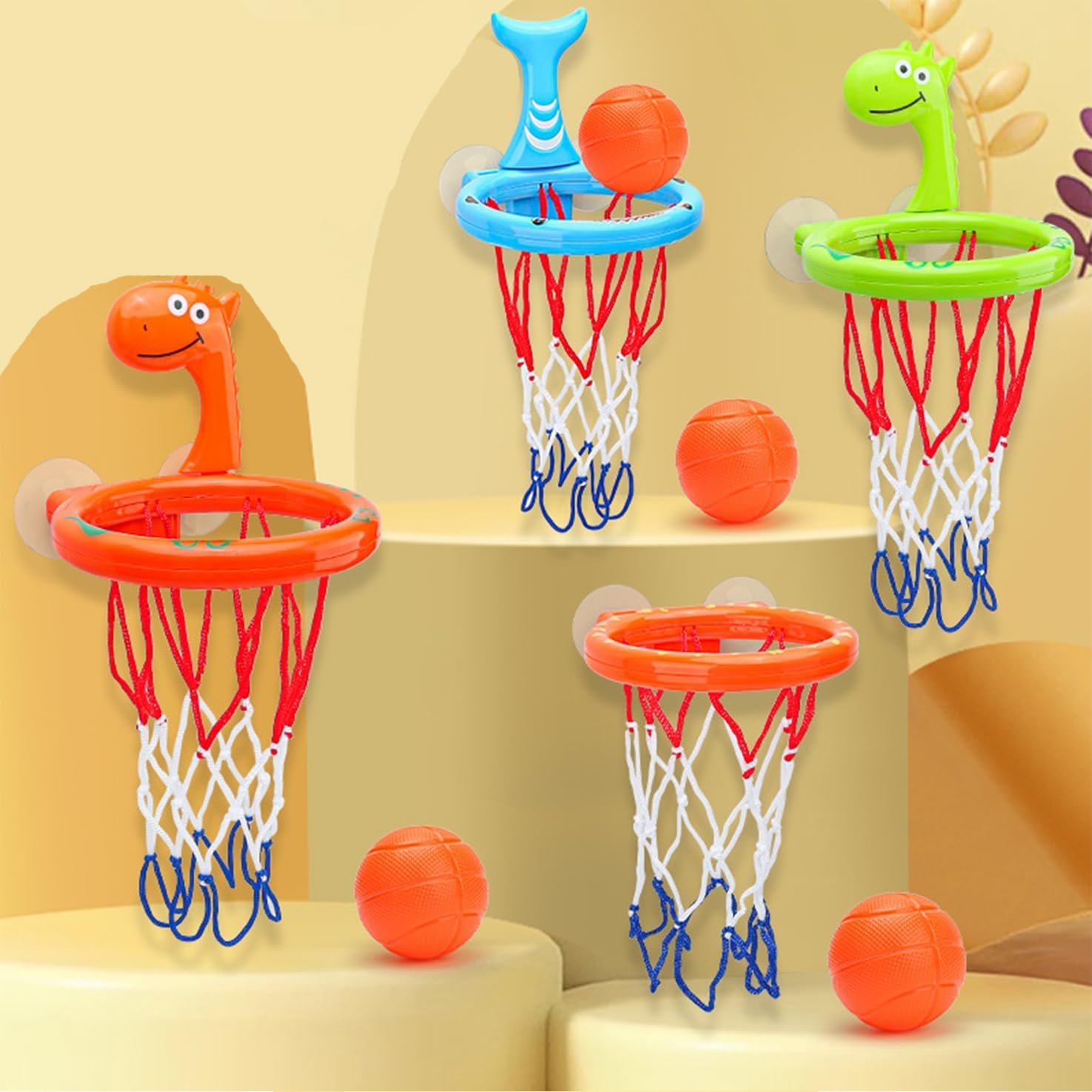WADY Basketball Hoop Balls for Bathroom, Bathing Toy Bathtub Basketball Hoop, Suitable for Children, There Are Fun Game Gifts in the Bathroom, Suction Cup Basketball Hoop with 5 Ball (Orange Duck) image number 3