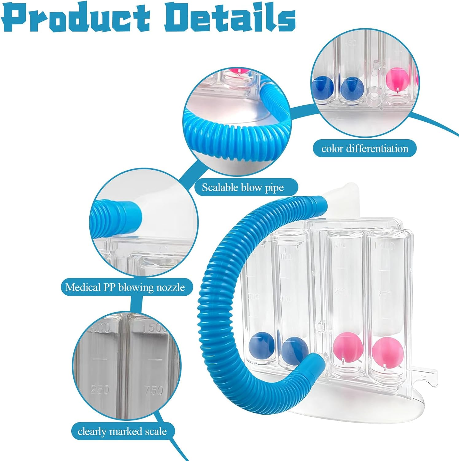 Four-Ball Breathing Trainer, Durable Deep Breathing Lung Exerciser, Spirometer Lung Exerciser, Washable Breathing Exercise Device, Breathing Measurement System with Handle image number 2