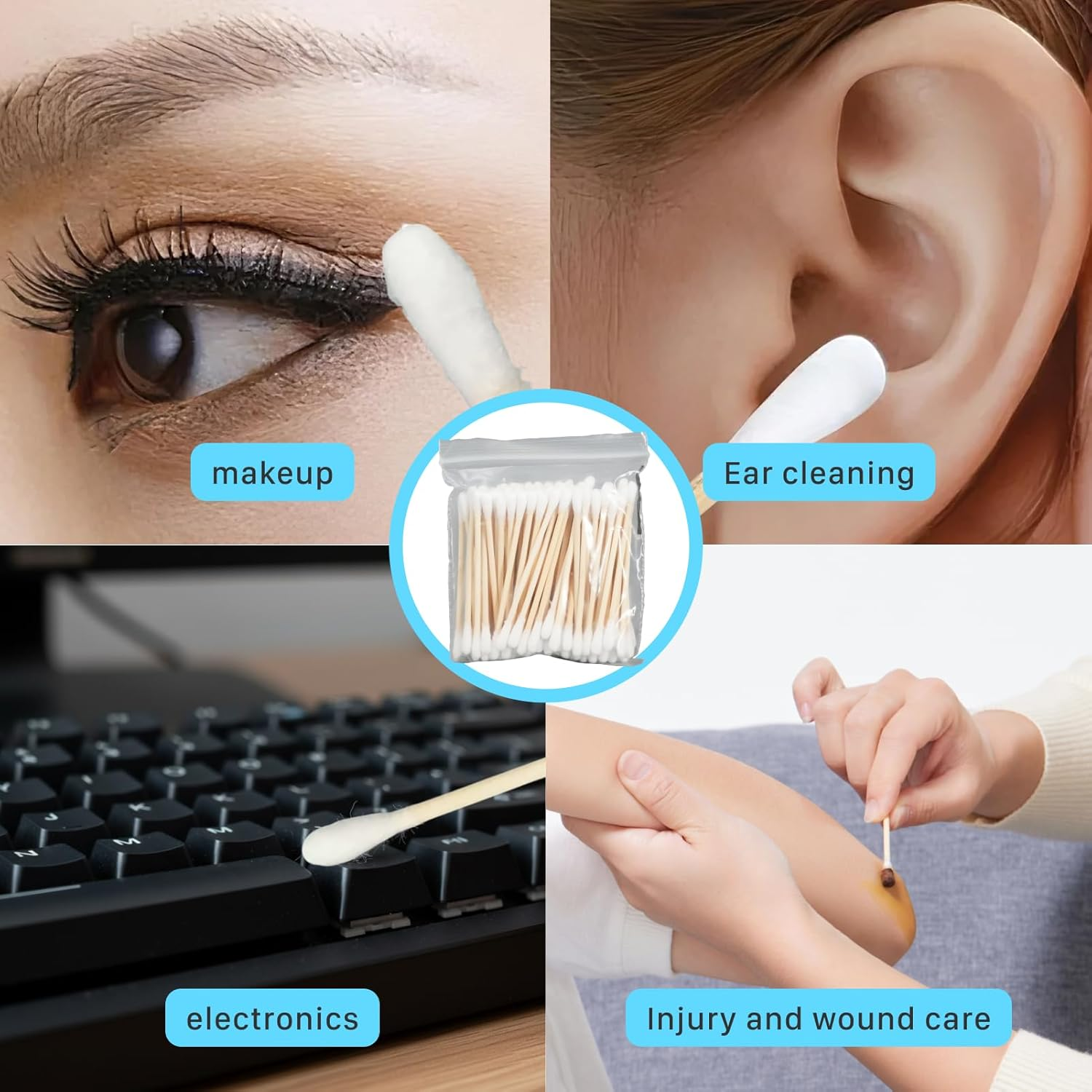 Fortuneglobe 500 Pieces Bamboo Cotton Swabs | Dual Round-Tipped | Makeup, Ear Care, Pet Grooming & Precision Cleaning Tools​​ image number 1