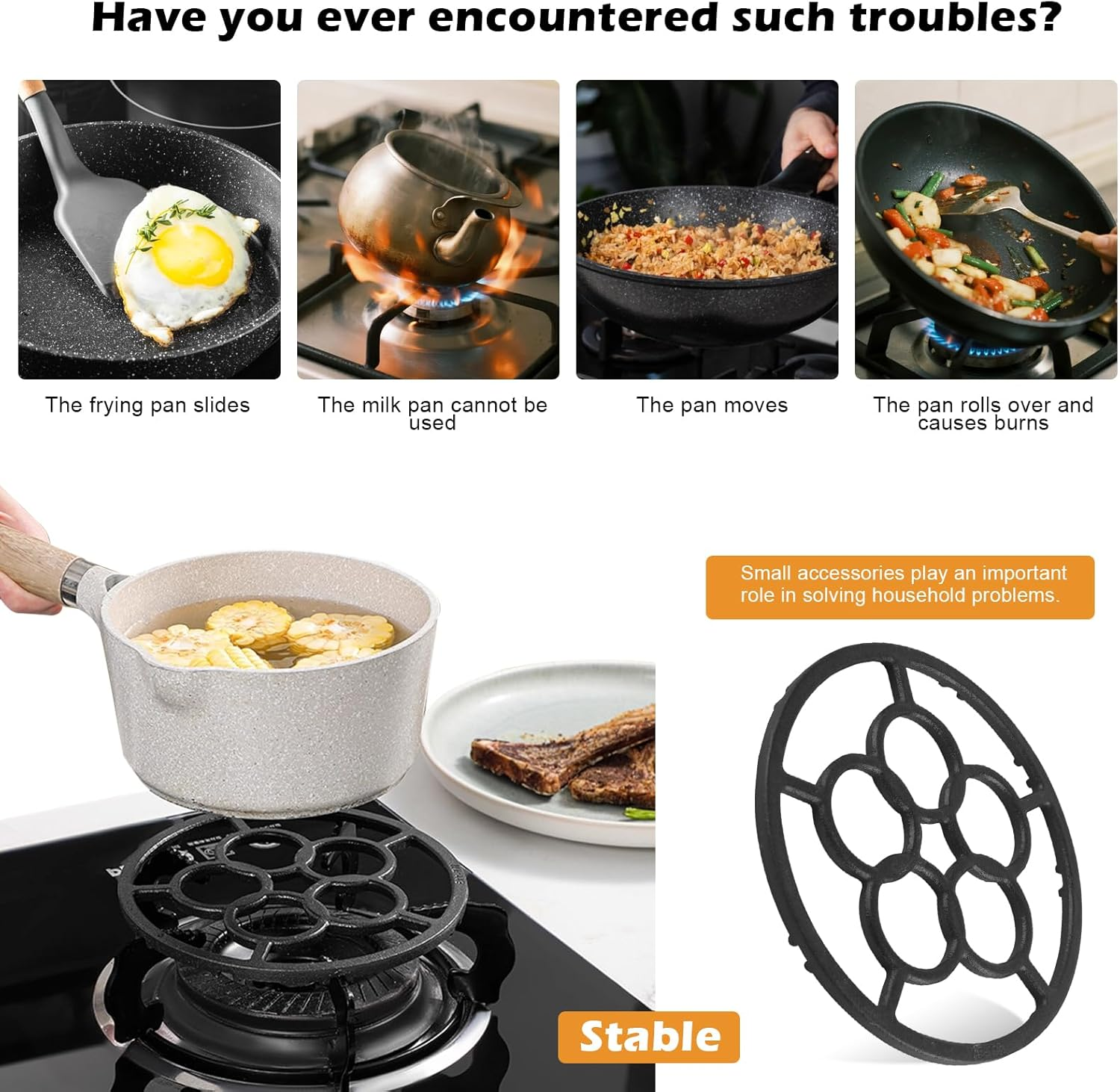 Eukyplace Reusable Cast Iron Wok Support Ring, Non-Slip Iron Gas Ring Reducer, Suitable for Moka Pot, Coffee Pot, Pressure Reducing Ring Stand, Tripod, Suitable for Gas Stove and Camping Stove image number 6