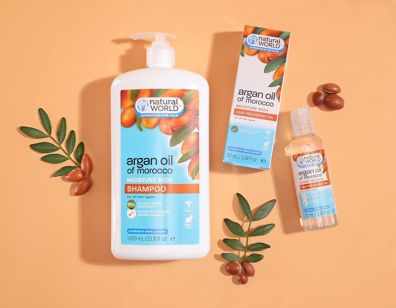 Natural World Argan Oil of Morocco Moisture Rich Hair Treatment Oil (100Ml) - for All Hair Types. Infused with Certified Organic Argan Oil. Cruelty Free & Vegan Friendly. Superfood for Hair image number 5