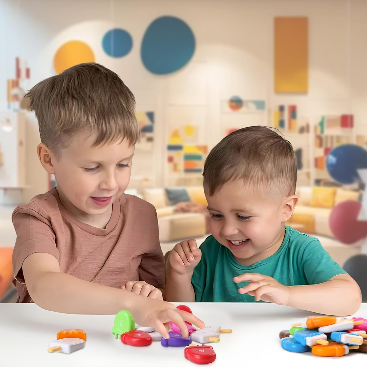 ABC Alphabet Learning Toys Alphabet Popsicles Animal Matching Toy Uppercase Lowercase Preschool Learning Activities Montessori Toys Back to School Gifts for Kids Ages 3+, 52 Pcs