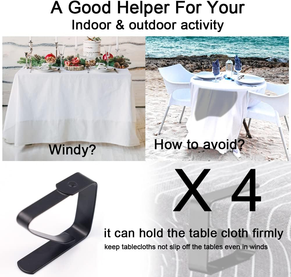 4 Pieces Tablecloth Clips, Tablecloth Holders, Stainless Steel Table Cover Clamps, Suitable for Parties, Picnics, Restaurants & Weddings (Black) image number 1