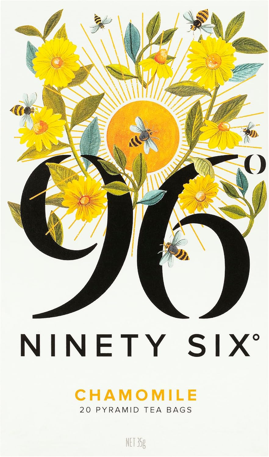 96&deg; Chamomile Tea - 20 Pyramid Tea Bags, Individually Wrapped, Floral, Sweet and Relaxing, Biodegradable Plant-Based Bags