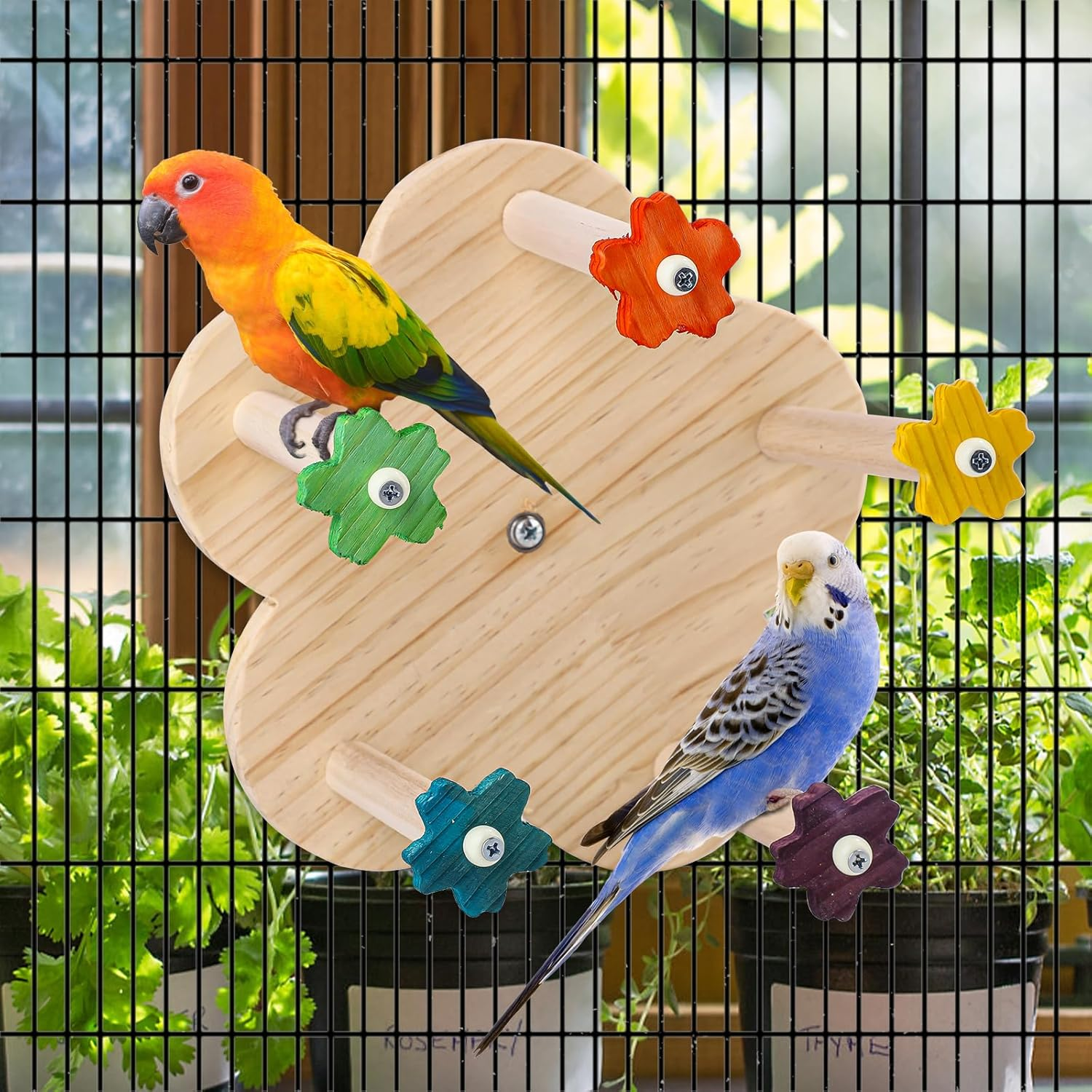 Wood Bird Rotating Perch Toy, Parrot Spinning Toy with Bearing Bird Ferris Wheel Toy Parakeet Toy Cockatiel Toys for Bird Cage Entertainment Chewing Exercise image number 4