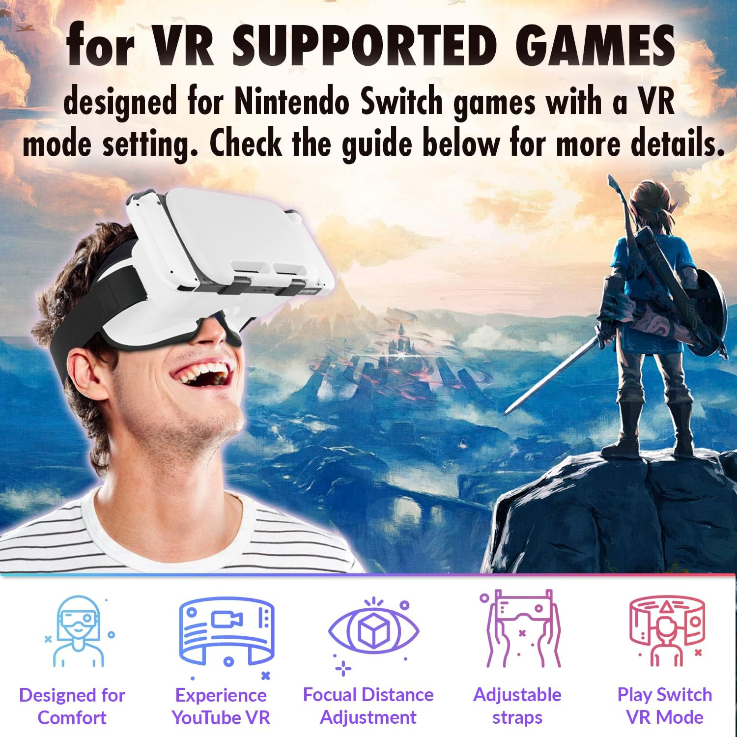 Orzly VR Headset Designed for Nintendo Switch & Switch OLED Console with Adjustable Lens for a Virtual Reality Gaming Experience and for Labo VR - White - Gift Boxed Edition - White image number 3