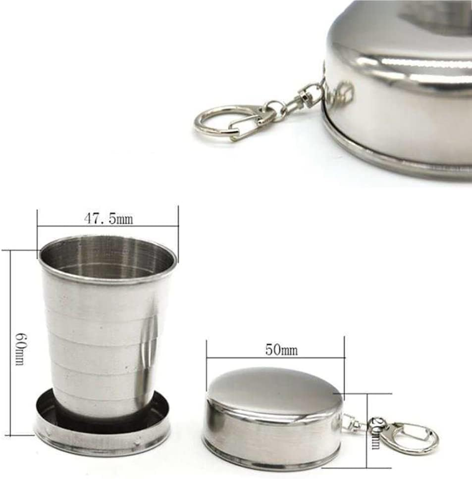 Pack of 2 75 Ml Stainless Steel Foldable Travel Mugs Foldable Camping Mug Reusable Hiking Mug Foldable Travel Coffee Mug with Key Ring for Hot and Cold Drinks image number 2