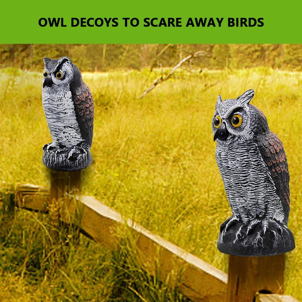 2 Pack Fake Owl Decoy Statues &ndash; Plastic Horned Scarecrow Owls for Garden, Yard Bird & Pest Repellent Decor image number 4