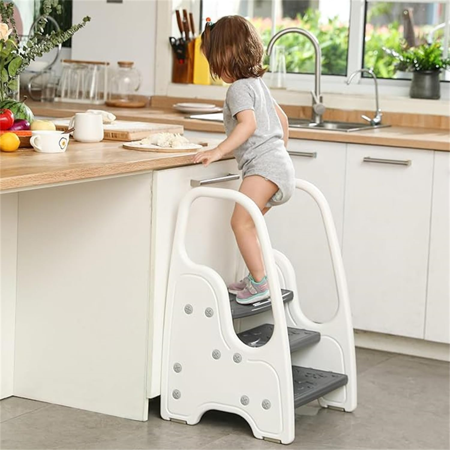Tcoiyt Adjustable 2 Steps to 3 Steps Toddler Step Stool, Toddler Step Stool with Handles and Non-Slip Steps, Step Stool for Toilet Potty Training, Step Stool for Toilet Potty Training-White image number 6