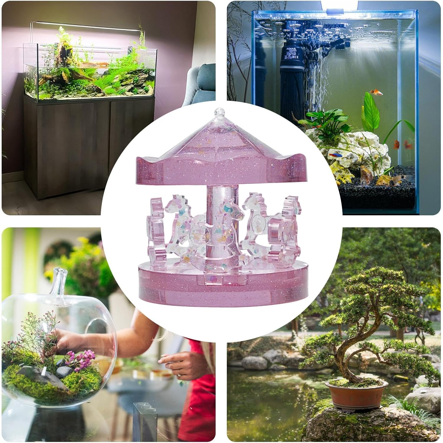 Fish Tank Decor | Carousel Fish Tank Landscaping Decor | Aquarium Miniature Decoration for Fish Tank Landscaping Accessories for Freshwater and Saltwater Fish Tanks image number 2