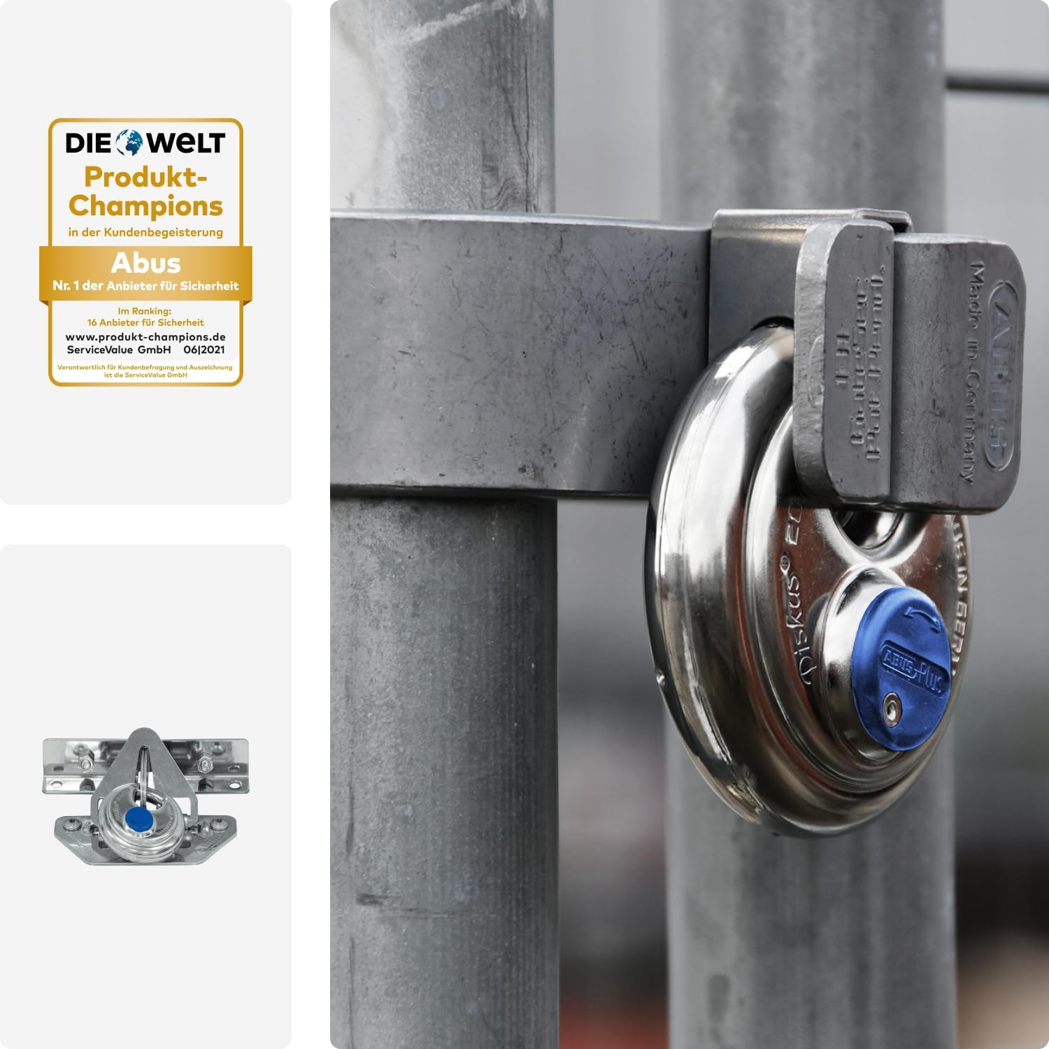 ABUS Diskus Padlock 24IB/60 Made of Stainless Steel - with 360&deg; All-Round Protection - for Securing in Extreme Weather Conditions - 05633 - ABUS Security Level 7 - Silver/Blue image number 5