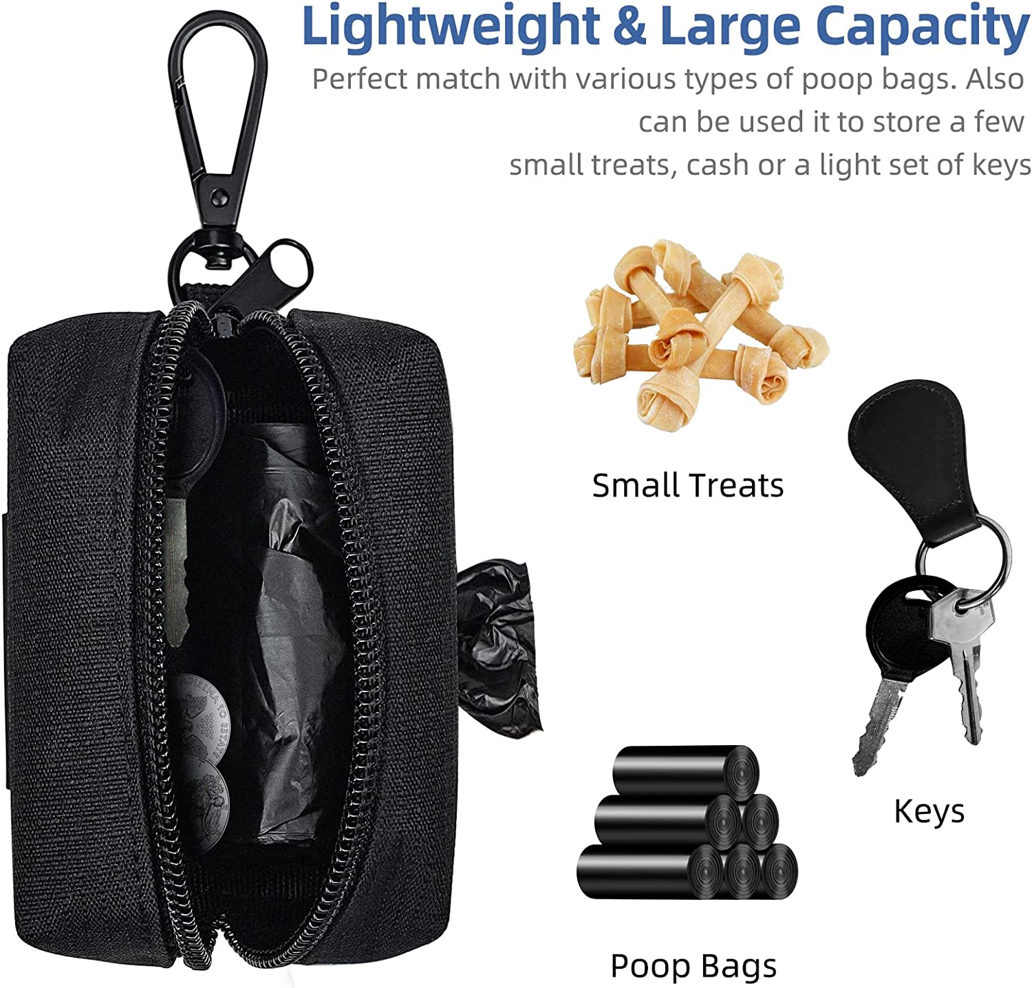 Puppydoggy Dog Poop Bag Holder for Leash Black Waste Bag Dispenser with 1 Roll of Free Poop Bags for Leash Accessory Bicycle (Black, 1 Pack) - Blue image number 5