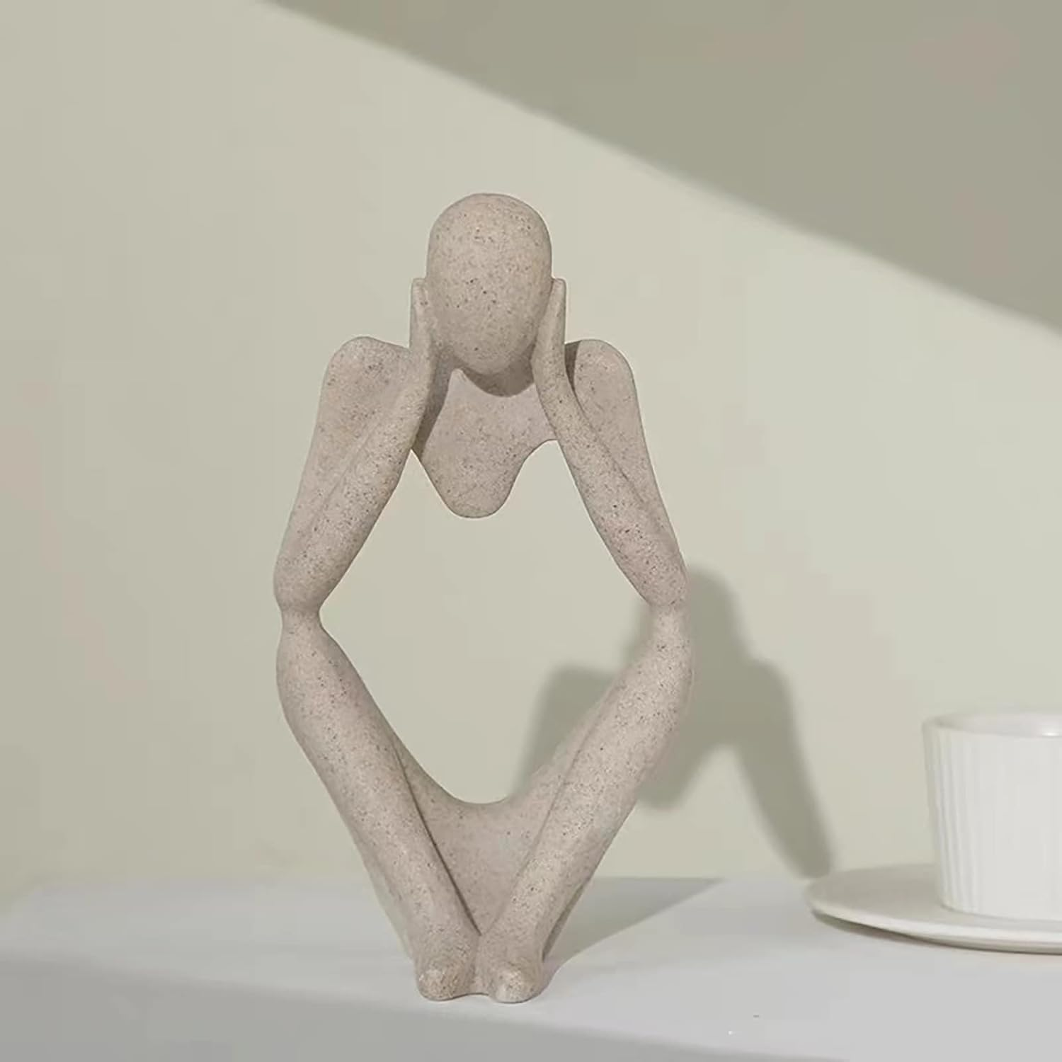 Decor Thinker Statue Abstract Art Sculpture, FJS Set of 3 Golden Resin Collectible Figurines for Home Living Room Office Shelf Decoration (Sandstone) image number 5