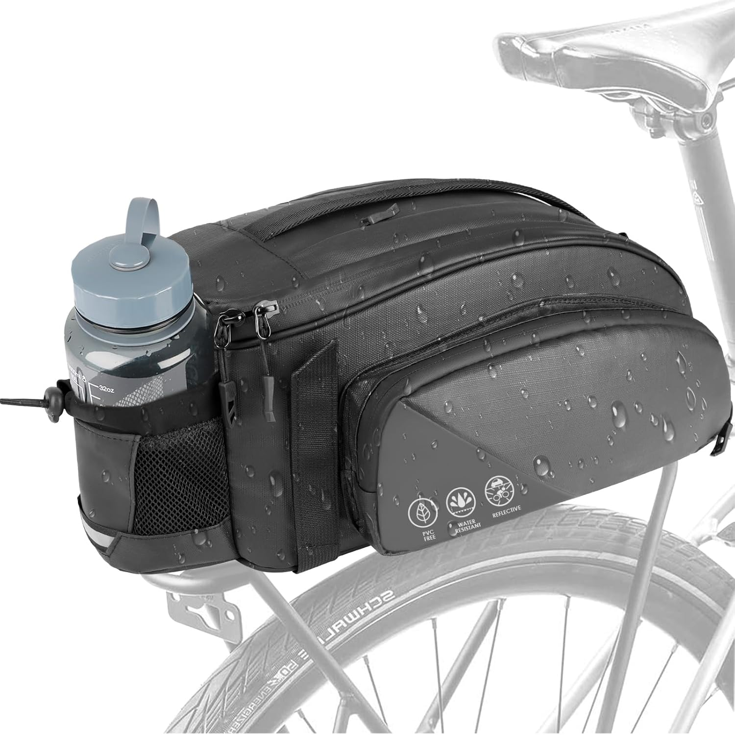 QYCHHJ 12L Bike Bags for Bicycles Rear Rack, Reflective Bike Rack Bag with Water-Resistant Zippers, Waterproof Bike Trunk Bag with Side Pockets Pannier Bag for Bike Accessories image number 6