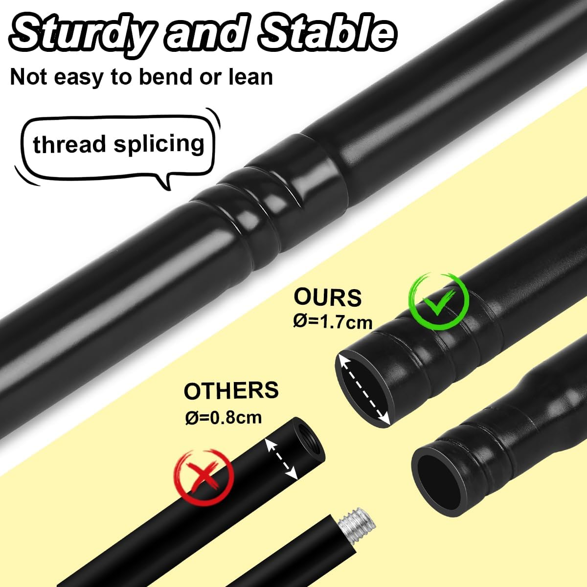 Bird Feeder Pole Stand, 195Cm Approx.2M Adjustable Feeding Station Hanging with 2 Hook, Heavy Duty Freestanding Double Shepherd Crook for Outdoor Garden Light Lantern Plant Metal Hanger, Black image number 5