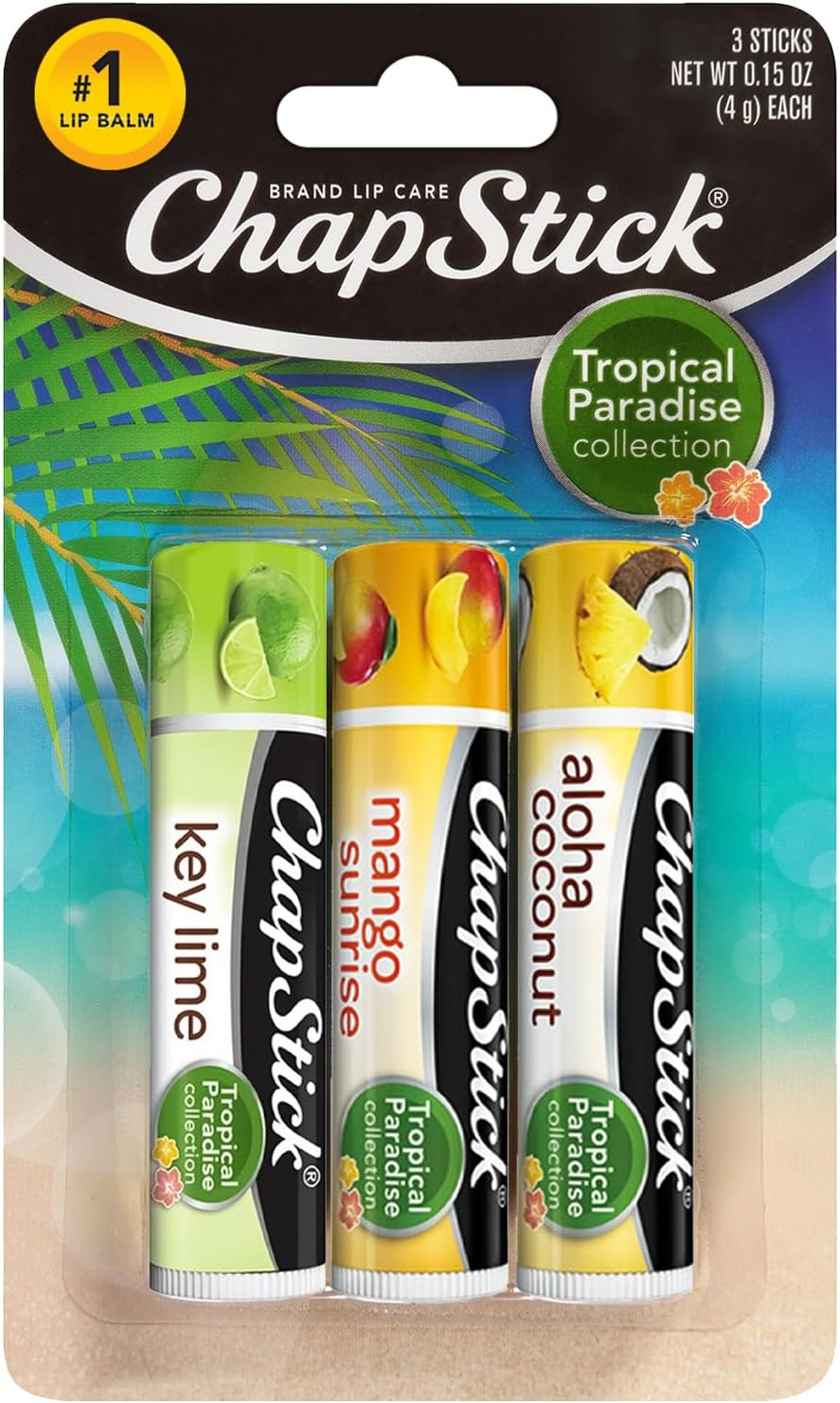 Chapstick Lip Care Set, Tropical Paradise Collection 3-Pack &ndash; Mango Sunrise, Key Lime & Aloha Coconut Lip Balm, 0.15 Oz Ea image number 3