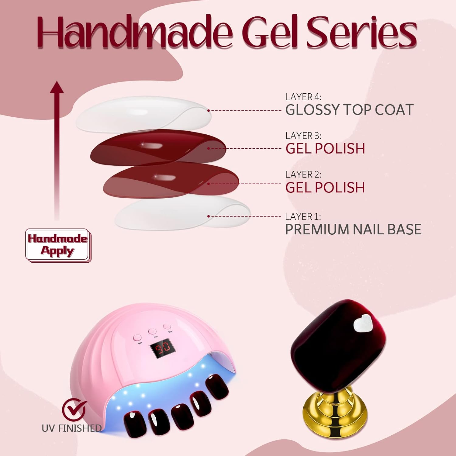 GLAMERMAID Dark Red Press on Nails Short Almond, Blood Scarlett Red Handmade Soft Jelly Gel Fake Nails Burgundy, Deep Red round Oval Stick Glue on Nails Kit for Women, Reusable Acrylic False Nail Set image number 4