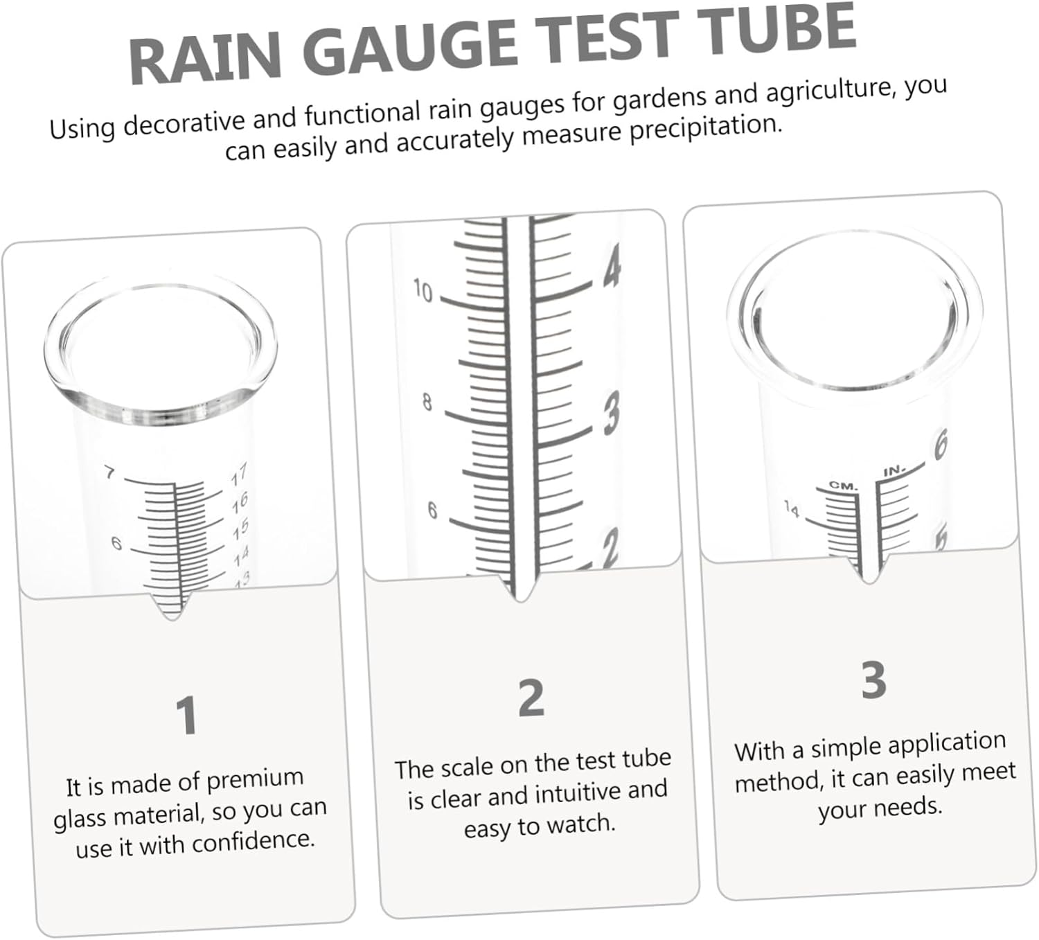 3Pcs Glass Rain Gauge Outdoor Measuring Cylinders with Clear Scale Practical Garden Water Measurement Tubes image number 6