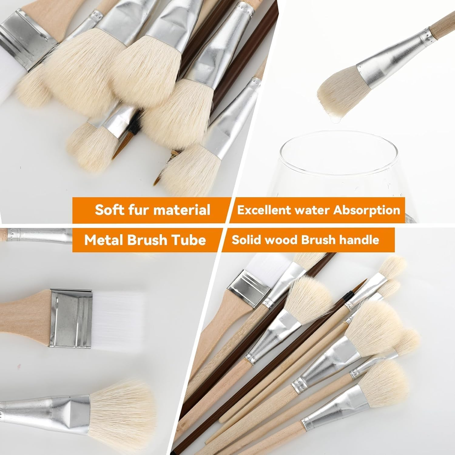 10Pcs Paint Pen Wool Brush Pottery Art Gilding Brush Acrylic Gold Leaf Brush Goat Hair Blending Brush,Art Paint Brush Nylon Painting Brushes with Wooden Handle,Art Paint Brushes Nylon Painting Brush image number 6