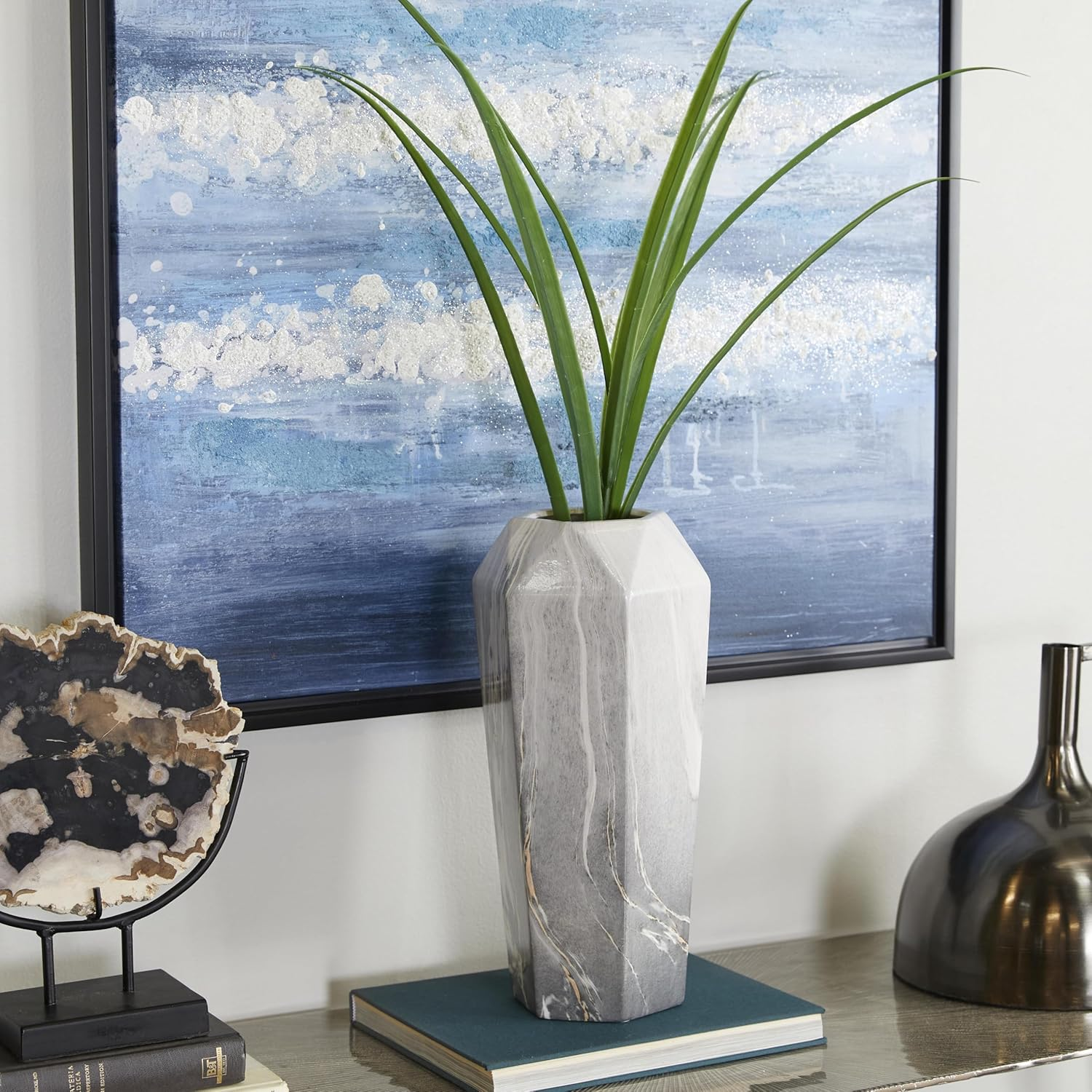 Deco 79 Ceramic Decorative Vase Faux Marble Centerpiece Vase, Flower Vase for Home Decoration 7" X 7" X 14", Black image number 1