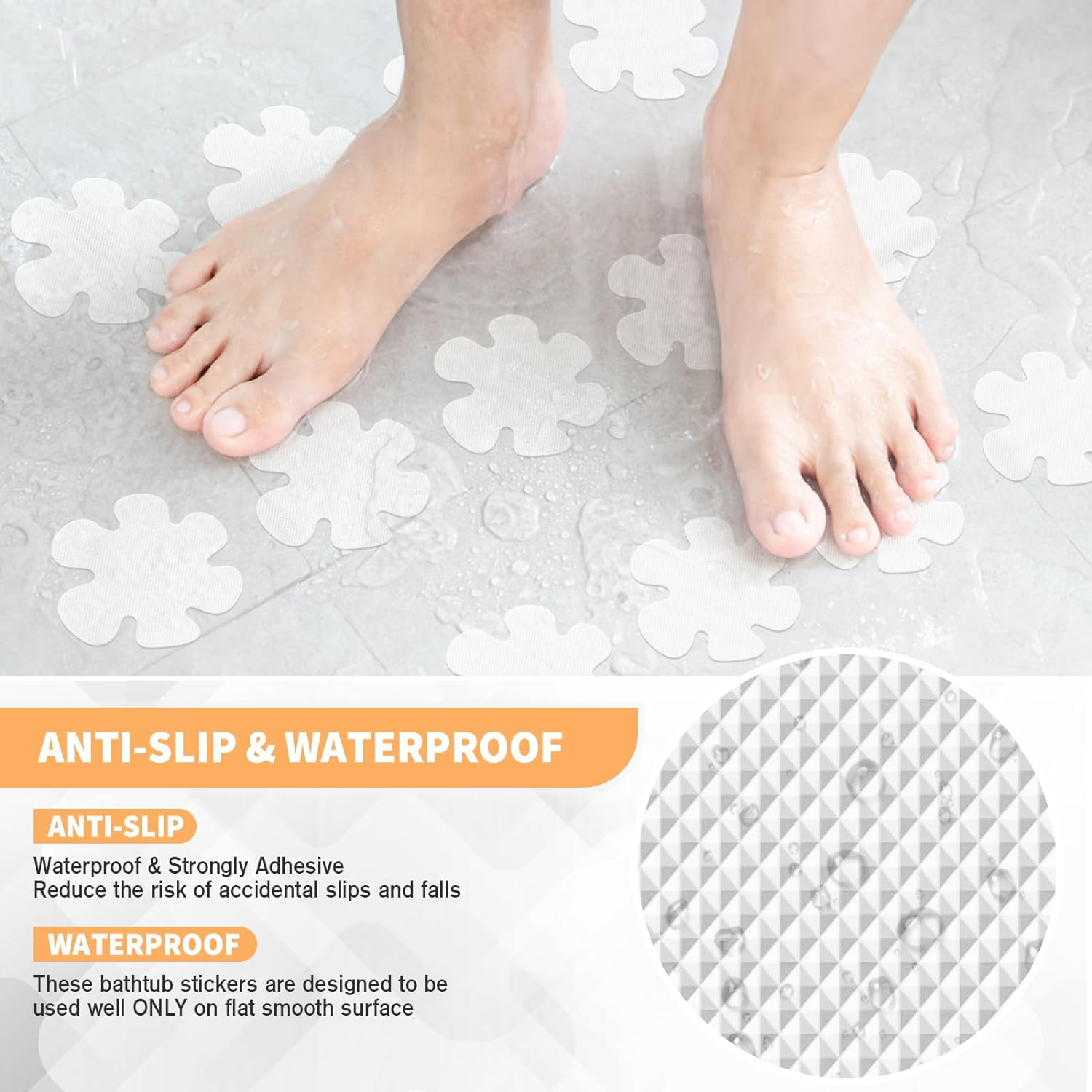 Non Slip Bathtub Stickers, 24 PCS Shower Stickers for Safety Bathroom Tubs, Bathtub Non Slip Stickers and Adhesive Decals Scraper for Bath Tub, Shower Floor, Stairs, Ladders(Flower Shape, Clear) - Grey image number 5