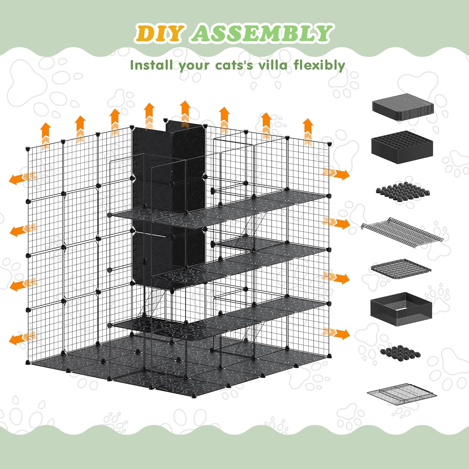 Advwin Large Cat Cage with Storage Cube 141 X 141 X 142Cm, 4 Tiers Cat Kennel DIY Indoor Catio Cats Enclosures, Metal Cat Playpen with Large Hammock for 1-4 Kittens image number 1