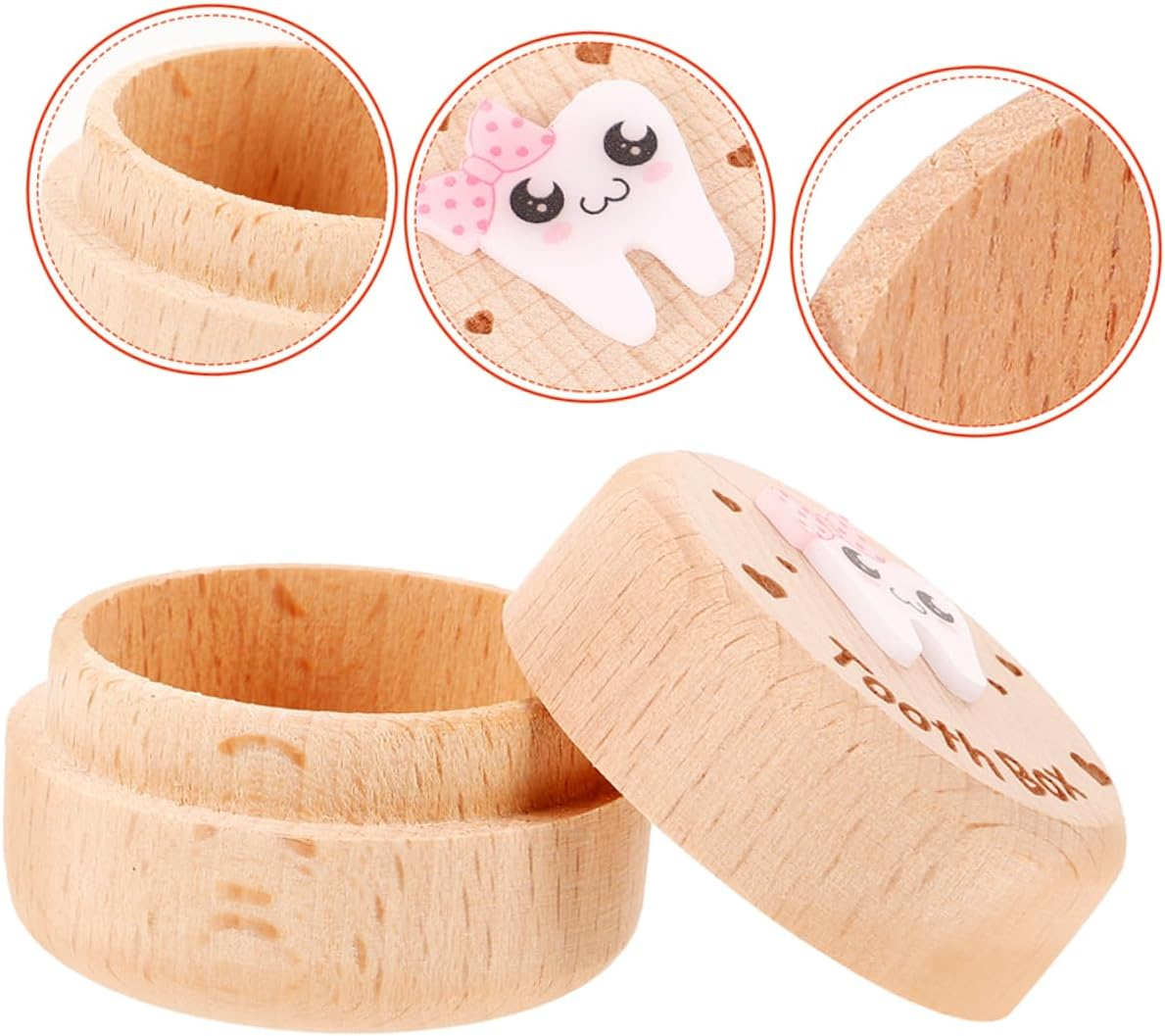 2Pcs Deciduous Tooth Box Wooden Lost Tooth Box Boys and Girls Small Keepsake for Girl image number 5