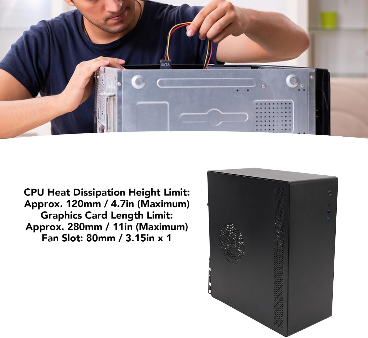 Full Black Steel Desktop Gaming PC Case, Tower Computer Chassis for MATX ITX Gaming Workstation image number 3