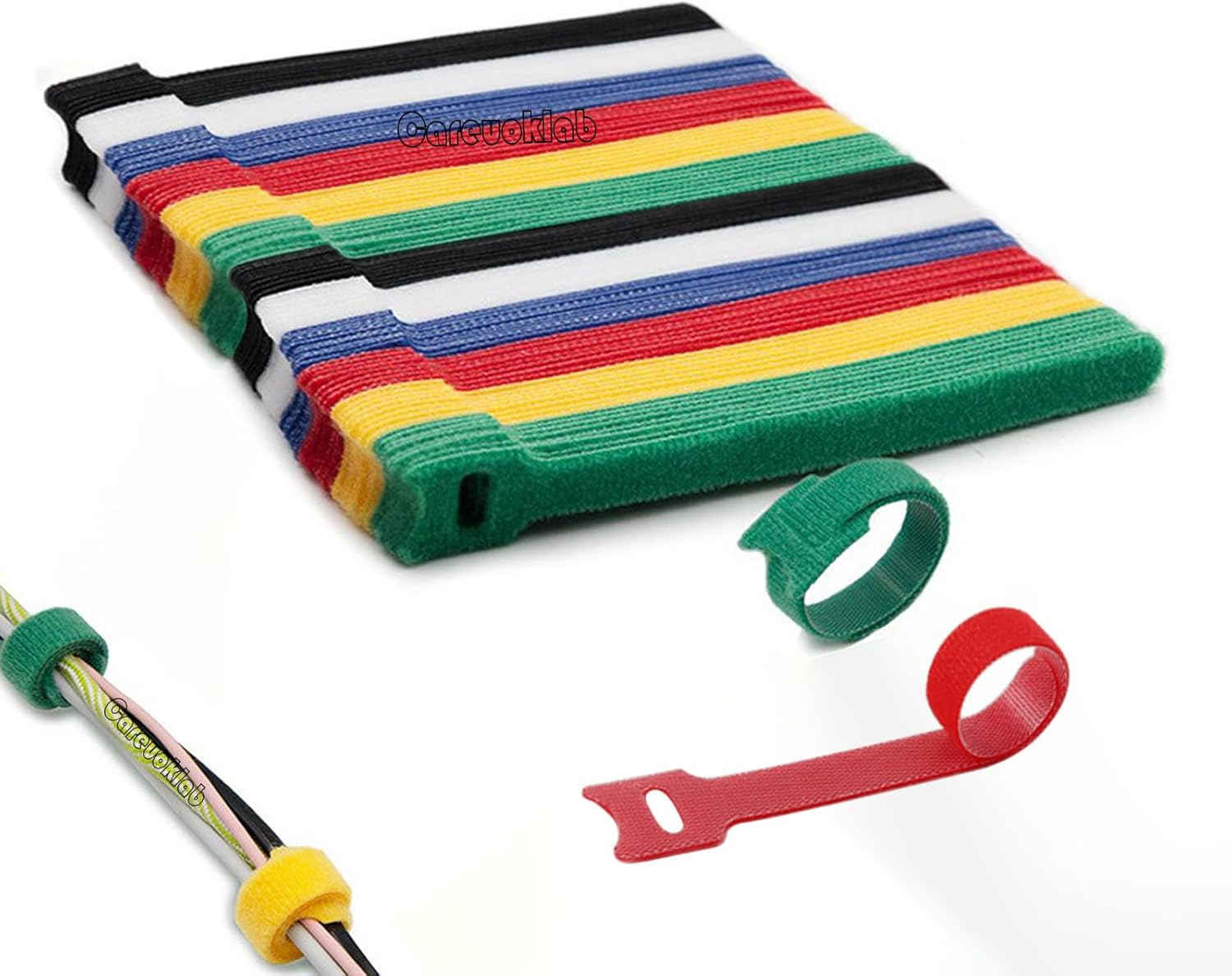 Careuoklab 120 Pcs Reusable Fastening Cable Ties, 6 Inch Adjustable Self-Adhesive Wire Ties, Cord Wrap & Cable Management Organizer - 6 Colors