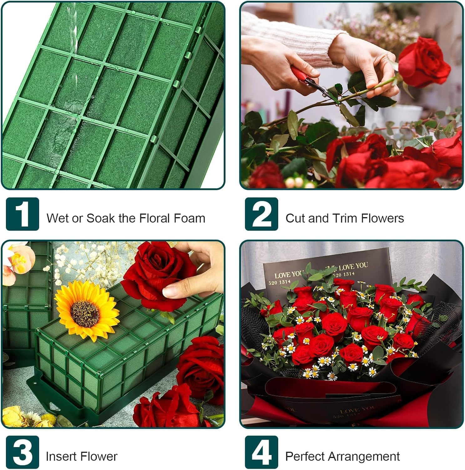 Floral Foam Cage for Fresh and Artificial Flowers, Dry and Wet Rectangle Flower Cage Holders with Floral Foam for Wedding, Home and Garden Decorations image number 1