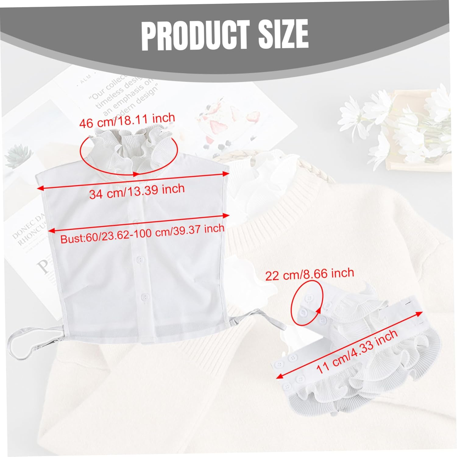 Fake Collar for Women Detachable Ruffled White Collar with Fake Cuffs Stylish Skin-Friendly and Lightweight Faux Women for Sweaters & Button-Down Shirts Faux image number 4