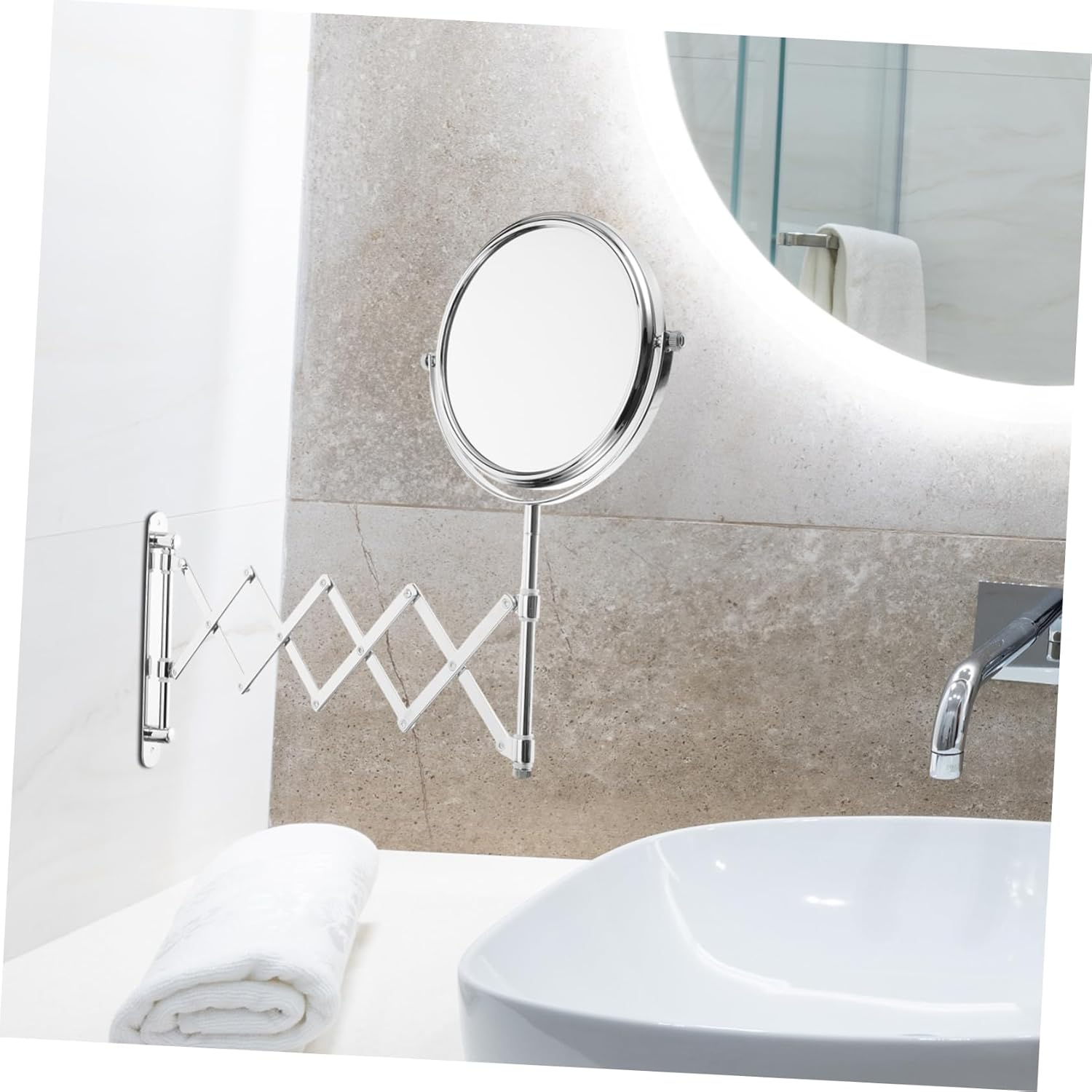 WOONEKY 360Degree Extendable Wall Mirror Swivel Makeup Mirror Magnifying Bathroom Decor