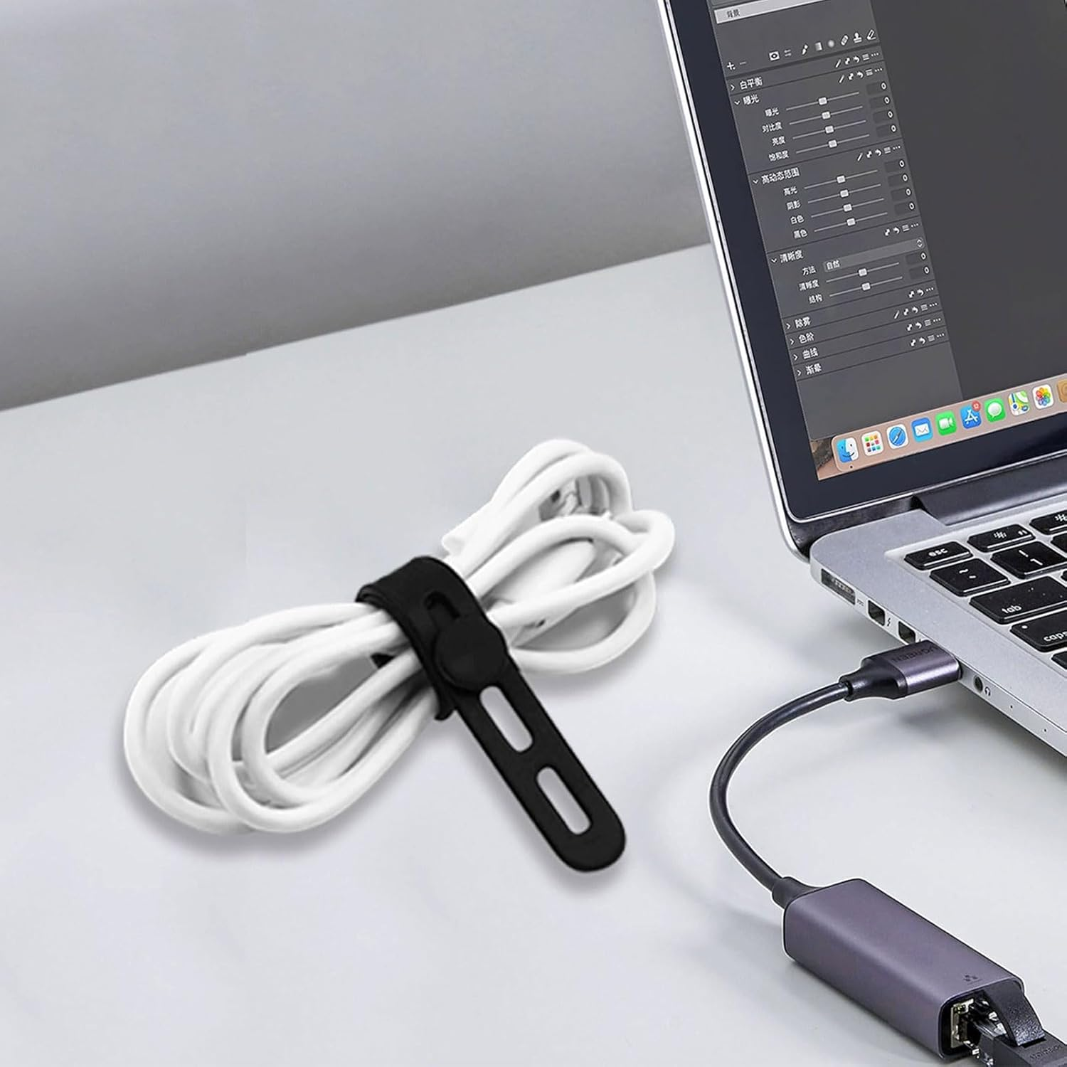 BGENHPON 10Pack Silicone Cable Ties Reusable Cord Holder Straps, Flexible Adjustable Wire Wrapper with Locking Clasp, Tangle-Free Charger Cable Organizer for Office Home Travel​ image number 5