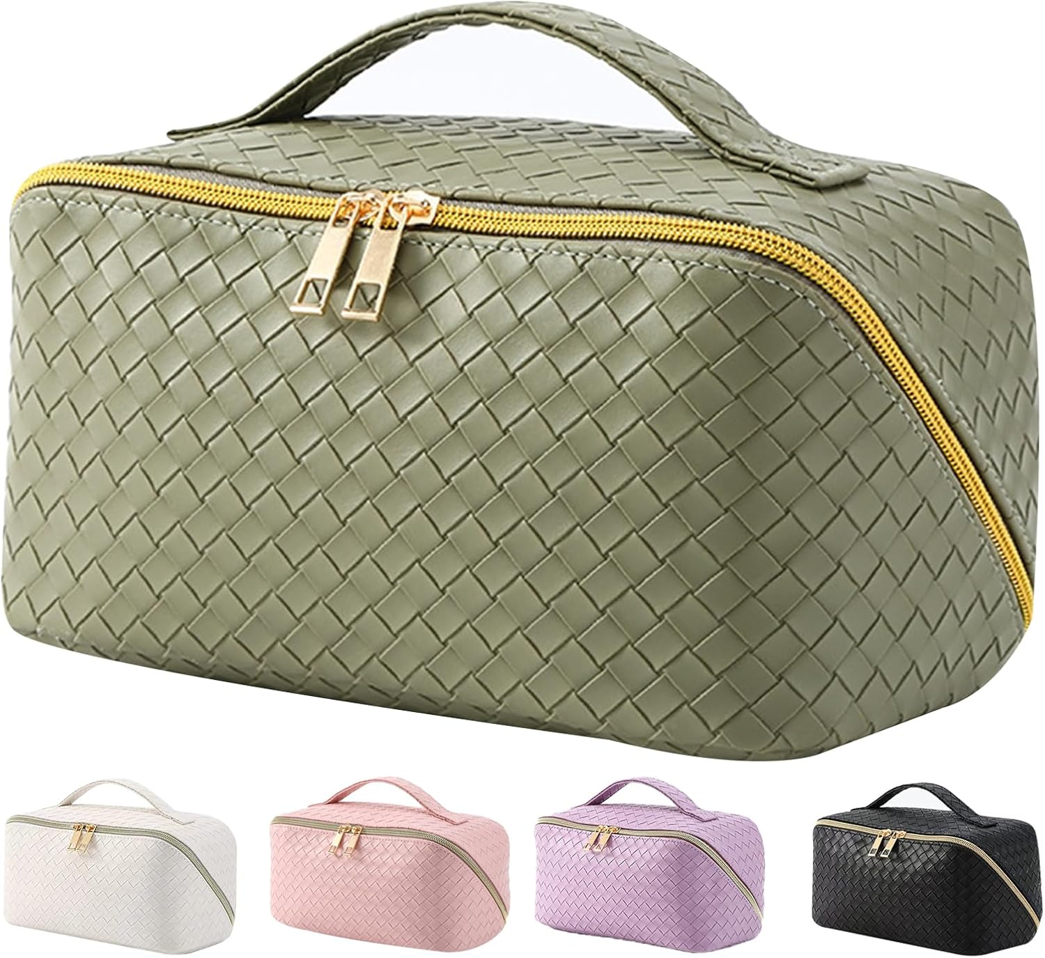 Makeup Bag Travel Toiletry Bag,Large Capacity Cosmetic Bags for Women with Handle and Divider,Large Wide-Open Pouch Waterproof Toiletry Bag for Toiletries Accessories Brushes (D-Pink)