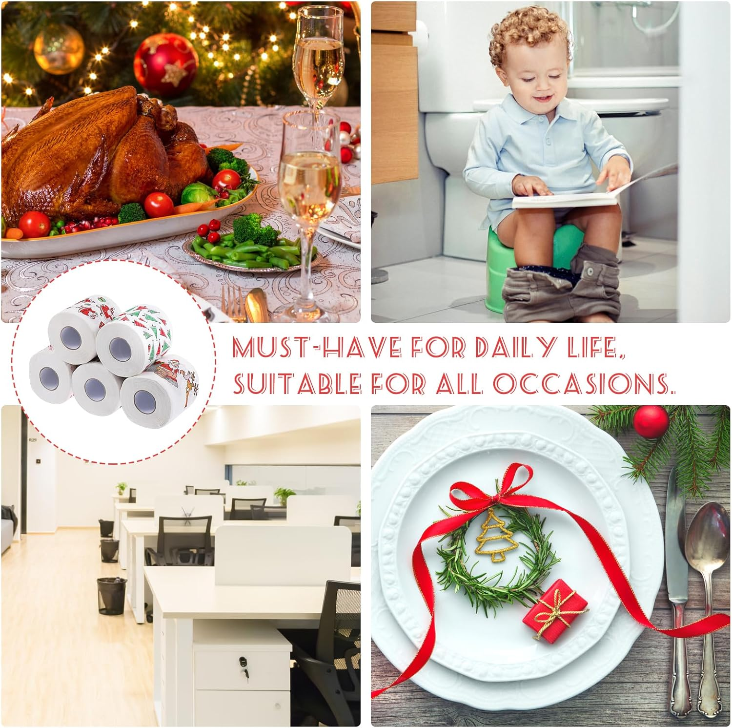 Ciieeo 5 Rolls Santa Claus Toilet Paper Merry Christmas Toliet Papers for Xmas Fun Party Novelty Bathroom Decor image number 1