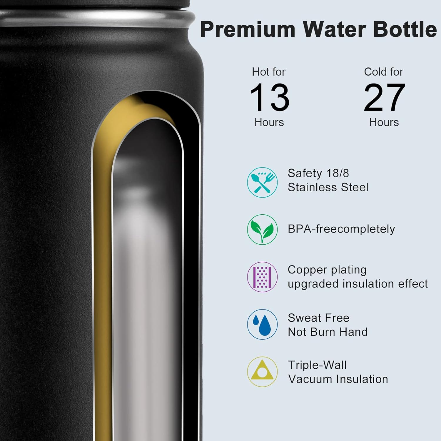 Koodee 2 Pack Water Bottle 530Ml Stainless Steel Vacuum Insulated Sports Water Bottle for Girls and Boys, BPA Free Leakproof (18Oz Canyon Red-Black)