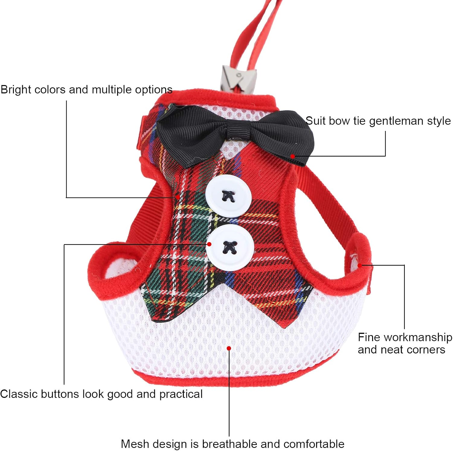 Cat Harness and Leash Set, Breathable Cat Vest Harness with Leash, Pet Adjustable Escape Proof Vest Strap for Small Large Cats Puppy Small Animals Walking (Red Grid) image number 7