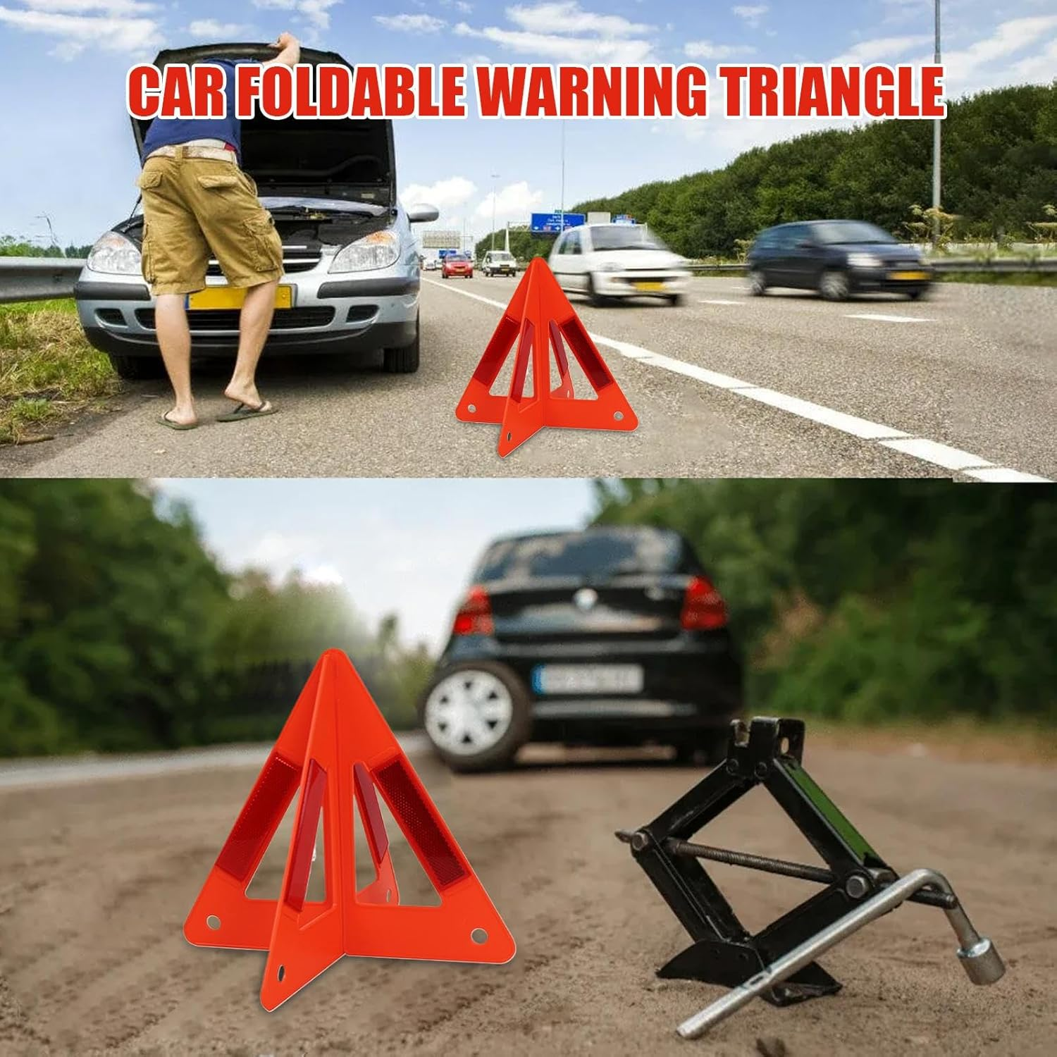 Foldable Warning Triangle - Triangle Reflectors for Highway Safety, Long-Distance Warning Triangles for Cars | Foldable Warrning Reflective Trianglle | Roadside Safety image number 2