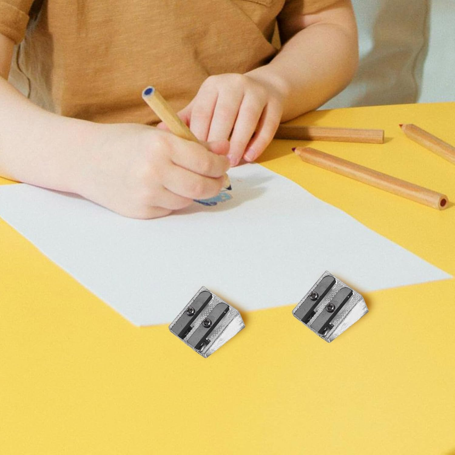 SEWACC 12Pcs Aluminum Alloy Manual Pencil Sharpeners Double Handheld Design for School Office Supplies and Stylish with Thickness for Smooth Sharpening Effect image number 4