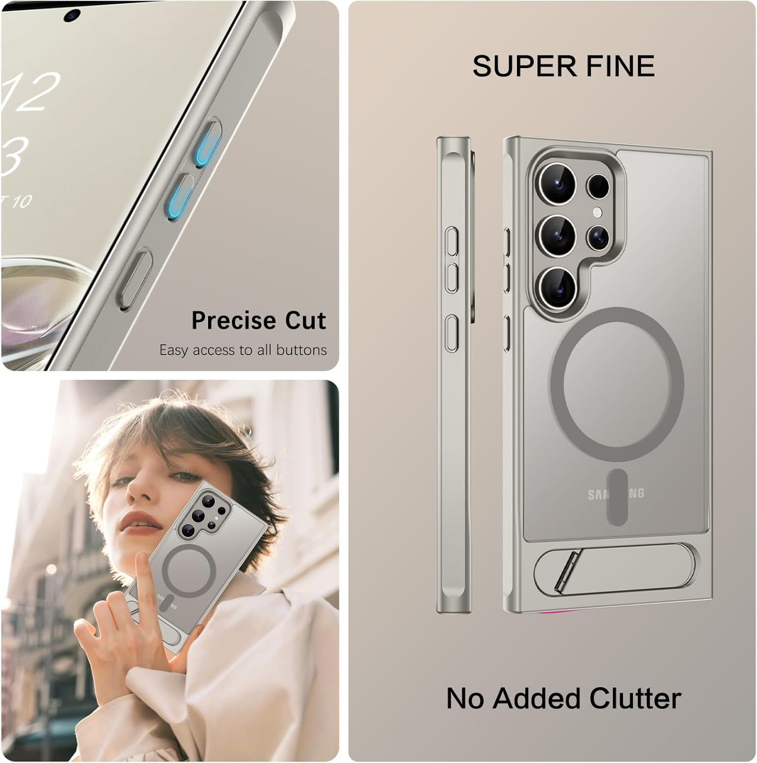 DUEDUE for Samsung Galaxy S24 Ultra Case Magnetic with Stand,[Compatible with Magsafe] Military Grade Protective Skin-Friendly Touch Slim Built-In Kickstand Hard Back Samsung S24 Ultra Cover, Gray image number 1