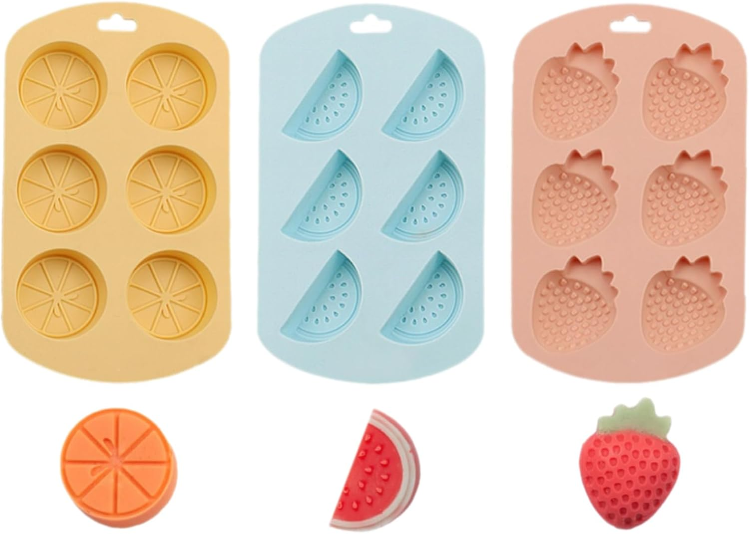 3 Pack Silicone Gummy Moulds - Strawberry, Watermelon, Lemon Fruit Candy Moulds, Food Grade Non-Stick for Candy Making, Chocolate & Cake Decoration ﻿ image number 4