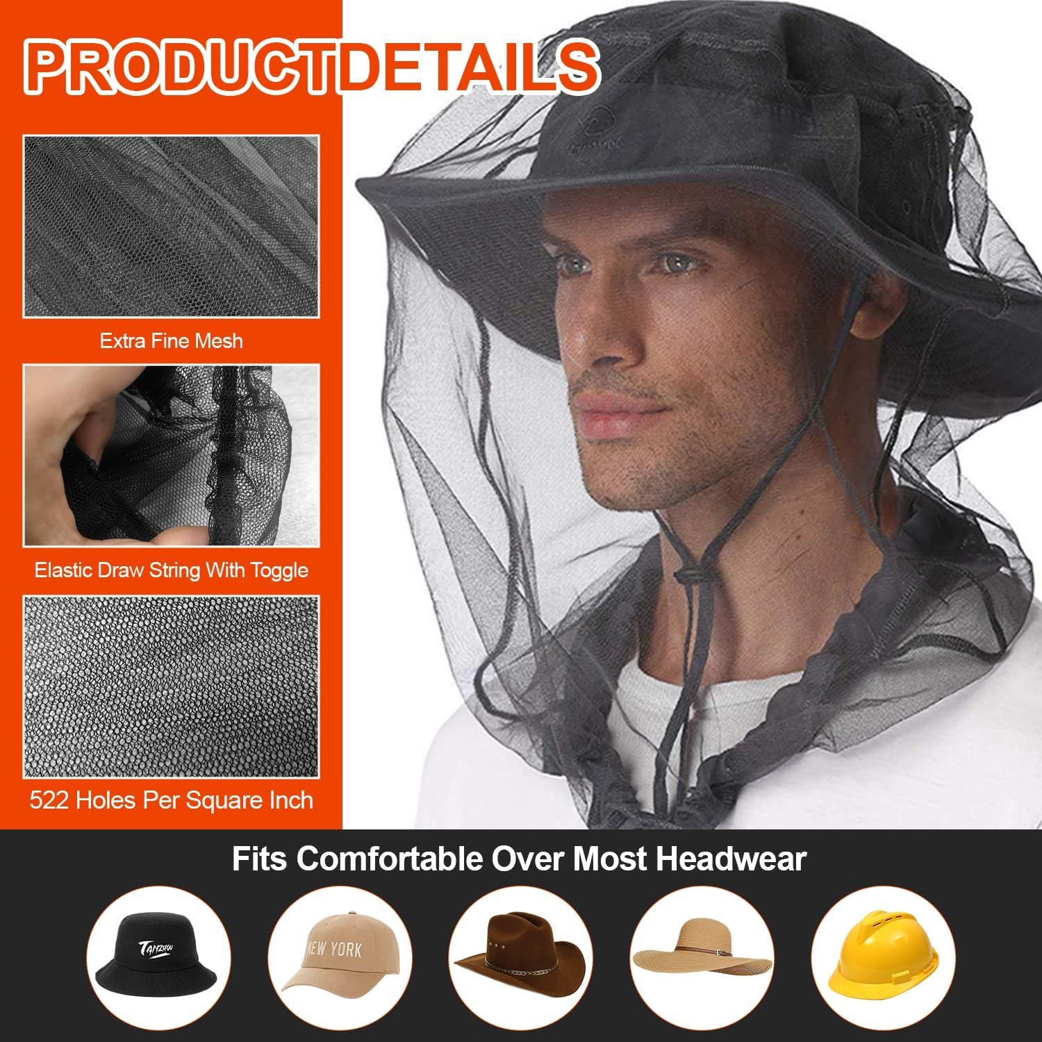 T Tersely 10 Packs of Mosquito Insect Head Net Mesh for Fly & Bug Protection from Fly Bee Bug Outdoor for Fishing Hiking Gardening Black image number 6