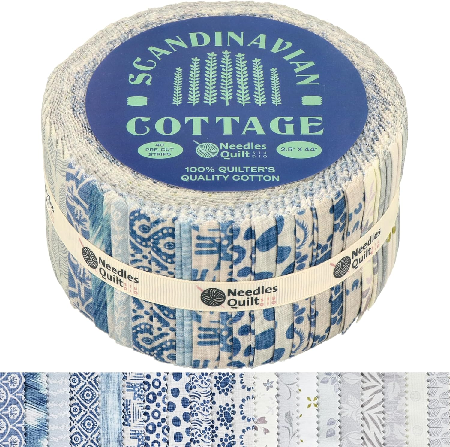 Needles Quilt Studio - 2.5" Precut 40 Fabric Strip Bundle (Scandinavian Cottage) | Cotton Strips Bundles for Quilting - Jelly Rolls for Quilting Assortment Fabrics Quilters & Sewing - Precuts Cloth image number 3