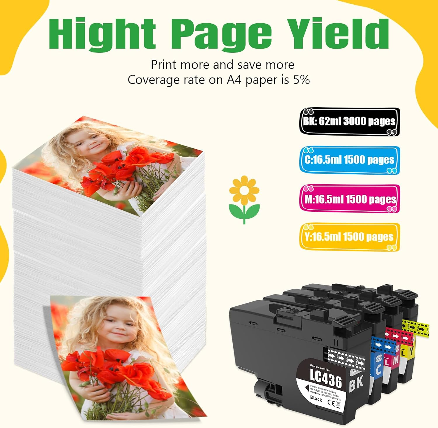 LC436 Ink Cartridges Replacement for Brother LC 436 Inkink Cartridges High Yield Work for Brother MFC-J4340DW MFC-J4440DW J4540DW J5855DW J5955DW J6555DW J6955DW Printers (1B 1C 1M 1Y) image number 6