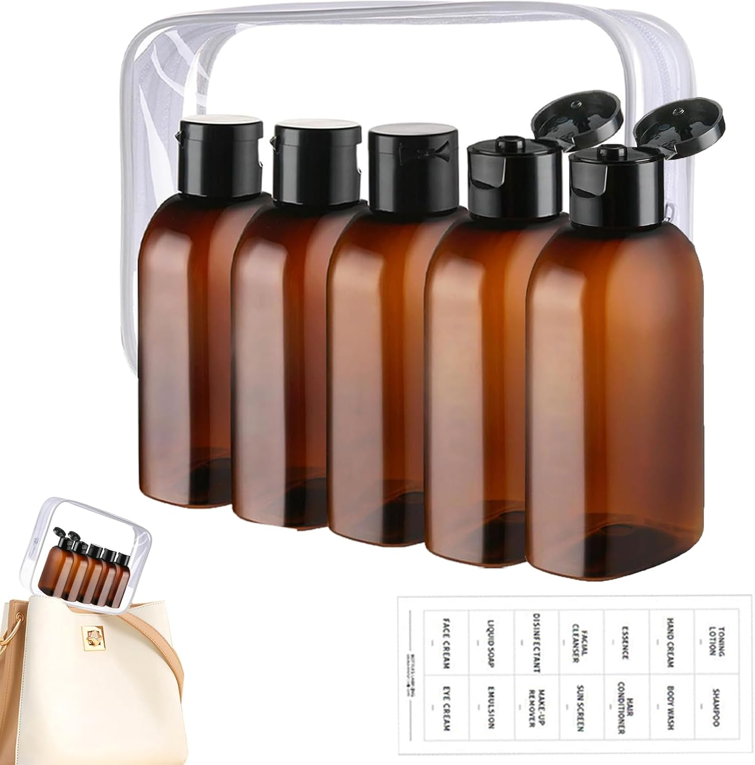 G&eacute;n&eacute;rique Travel Liquid Bottles, Portable Lotion Containers - 100Ml Clear Leak Proof Bottles for Home, Sports, Hiking, Camping and Holidays