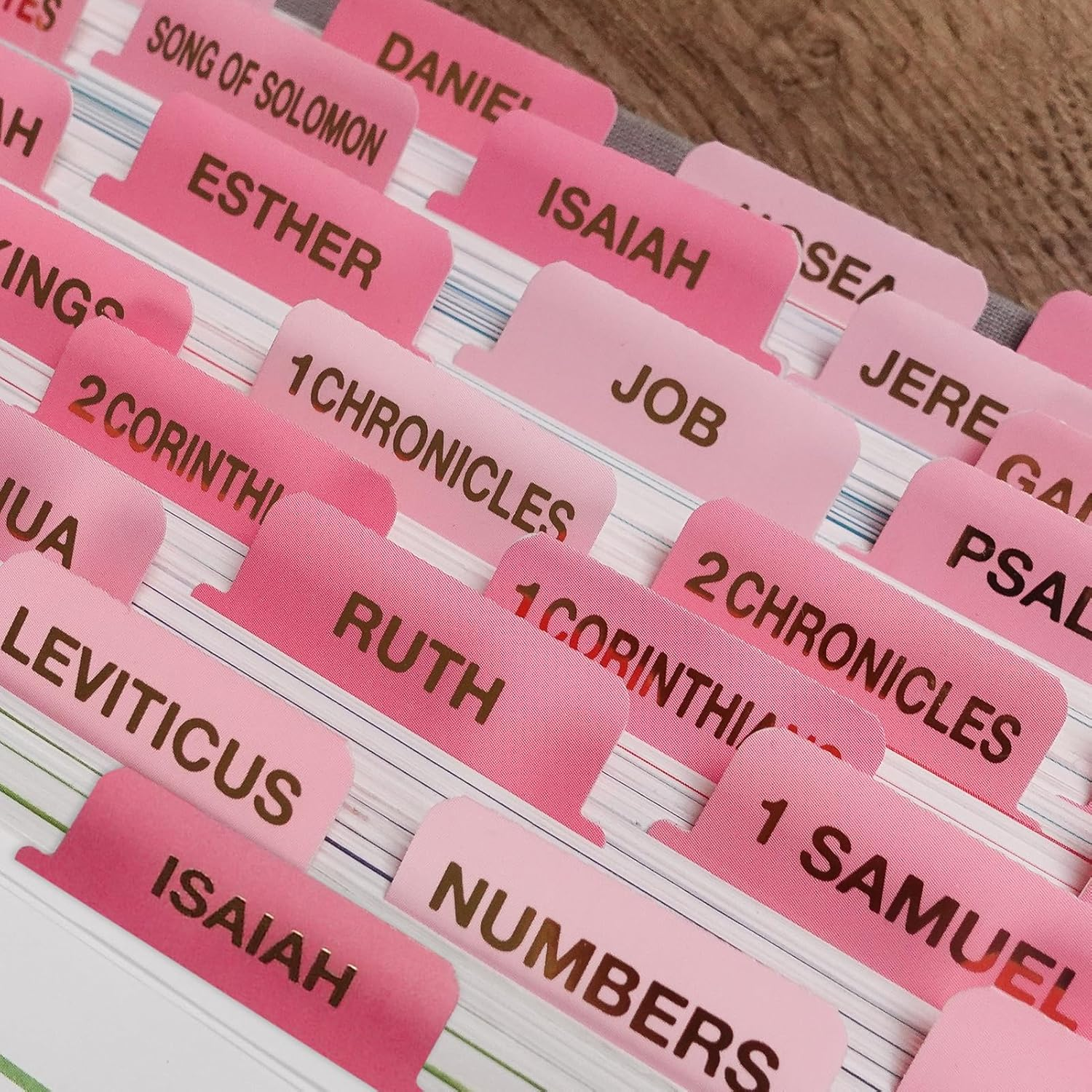 Pink Bible Tabs for Women - Large Print Laminated Bible Study Supplies with 24K Gold Leaf Gilded Lettering, Book Index Tabs for Catholic & ESV Bible, Scripture Journaling Accessories