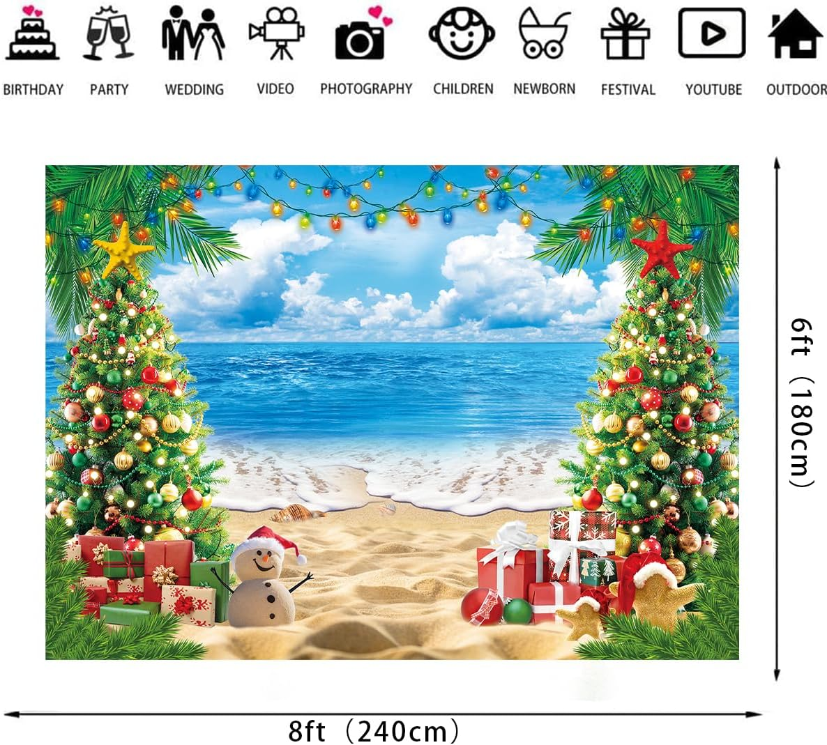 July Christmas Backdrop 8X6Ft for Photography Summer Beach Christmas Tree Decoration Background Tropical Hawaiian Xmas Party Supplies Photo Props image number 6