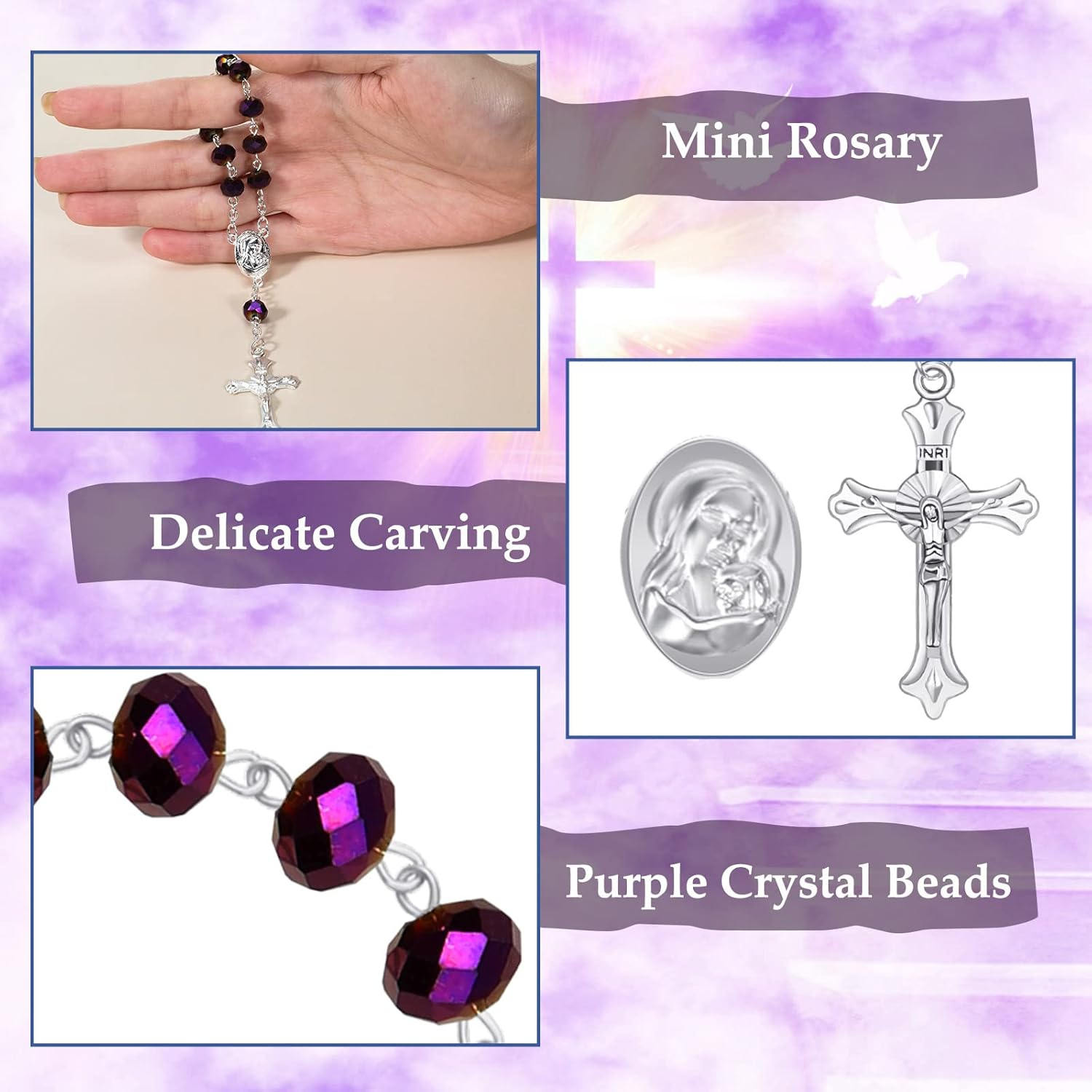 Yinkin 30 Pieces Baptism Rosary Catholic Mini Rosaries Baptism Favors for Guests Party Favors Rosary Beads 30 Pcs Organza Bags for Christening Weddings First Communion Gift, 4.5 Inches, 2.8 X 3.5 - Blue,Pink,Silver,White image number 4